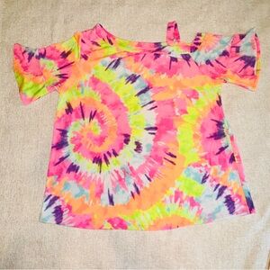 Lilypad Curvy One Shoulder Tie Dye Top 3X Neon Multicolor Boutique Blouse